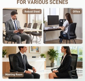 HOMCOM Scaun de Birou Fără Roți Ergonomic cu Brațe pentru Sala de Așteptare, Negru | Aosom Romania