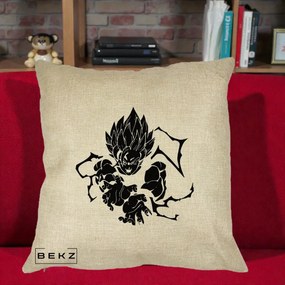 Perna Personalizata Dragon Ball Goku Super Saiyan Silueta, 40x40 cm, Crem, Husa Detasabila, Perna Inclusa, BEKZ®