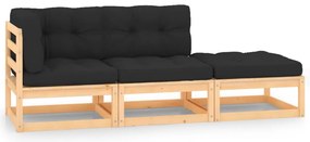 vidaXL Set mobilier grădină cu perne, 3 piese, lemn masiv de pin
