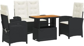 vidaXL Set mobilier de grădină cu perne, 4 piese, negru, poliratan