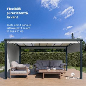 Blumfeldt Pantheon Cortina Solid Sky Pergola 3x4, rezistent la intemperii, acoperit cu pulbere, panouri laterale