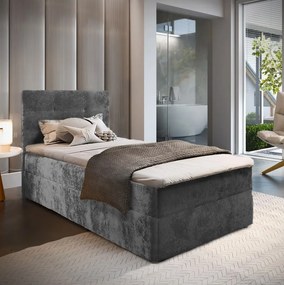 Pat tapițat boxspring GLORIEN VELVET 100x200 cm gri Saltea: Matrace Bonell pružinová