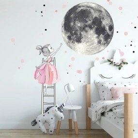INSPIO Autocolant pentru perete - Lună și fată pe scară