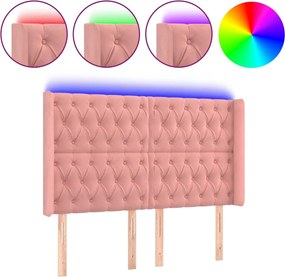 vidaXL Tăblie de pat cu LED, roz, 163x16x118/128 cm, catifea