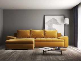 Colțar extensibil dumonde cu ladă de depozitare si sezut confortabil din spuma high-density, Leonardo Royal Mustar 260x185 cm