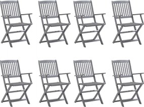 vidaXL Scaune pliabile de exterior cu perne, 8 buc., lemn masiv acacia