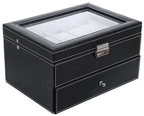 Cutie pentru Ceasuri cu 2 Nivele, MDF / Catifea, Negru, Vasagle, JWB020