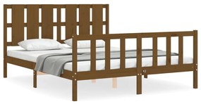 3192239 vidaXL Cadru de pat cu tăblie, maro miere, king size, lemn masiv