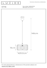 Lustră pe cablu ETTA 1xE27/40W/230V d. 29 cm lemn Lucide 46406/29/76