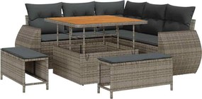 vidaXL Set de canapele pentru grădină cu pernă 8 pcs Gri poliratan