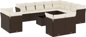 vidaXL Set canapele de grădină cu perne, 13 piese, maro, poliratan