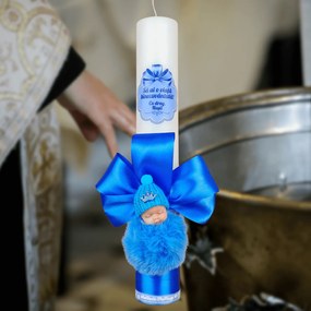 Lumanare botez decorata Cu drag nasii albastru deschis 7 cm, 30 cm