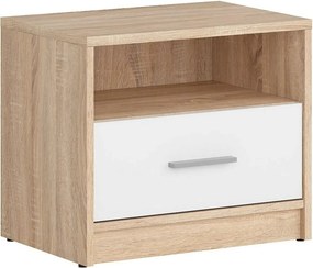 Noptiera NEPO PLUS, stejar sonoma/alb, PAL, 50x34x43 cm