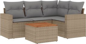 vidaXL Set canapele de grădină, 5 piese, cu perne, bej, poliratan