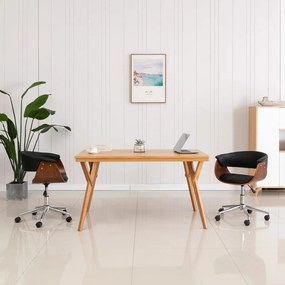 Scaun de birou pivotant, negru, lemn curbat si piele ecologica