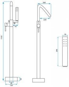 Baterie freestanding Aras auriu periat
