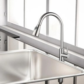 Baterie Bucătărie cu Duș Extractibil, Inox Satinat, Model CF017 – Design Elegant și Practic pentru Confortul Bucătăriei