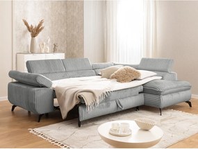 Colțar gri deschis cu tapițerie din catifea reiată (cu colț pe partea dreaptă/în formă de ”L”) Marbeya – Ropez