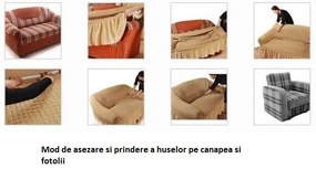 Set huse elastice si creponate pentru canapea 3 locuri si 2 fotolii, cu volanas, culoare Cenusiu