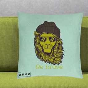 Perna Decorativa Leu Hipster Be Brave, 40x40 cm, Verde Menta, Husa Detasabila, Perna Inclusa, BEKZ®