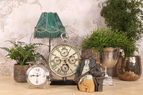 Ceas de masă din aluminiu, argintiu, în formă de ceas de buzunar, cu cadran alb, aspect vintage, finisaj nichelat, 28 x 19 x 6 cm, „Minuit”