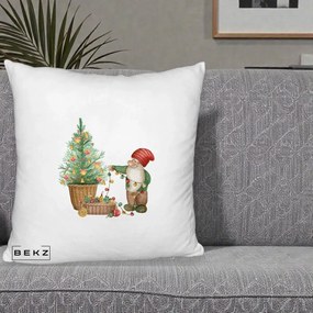 Perna Decorativa Pitic de Craciun cu Brad, 40x40 cm, Alb Pufos, Husa Detasabila, Perna Inclusa, BEKZ®