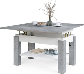 Mazzoni BRAWO Beton Millennium/Alb - MĂSUȚĂ DE CAFEA CU BLAT EXTENSIBIL ȘI RIDICABIL MASĂ CU RAFT