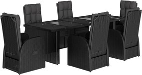 vidaXL Set mobilier de grădină cu perne, 7 piese, negru, poliratan