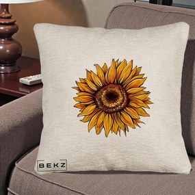 Perna Decorativa Floarea Soarelui Vibranta, 40x40 cm, Bej Canapea, Husa Detasabila, Perna Inclusa, BEKZ®