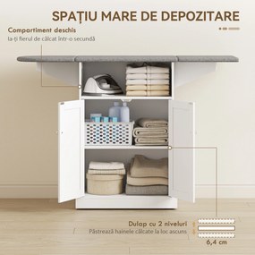 HOMCOM Masă de călcat cu suprafață pliabilă și dulap pentru depozitare, 131x37x88.5 cm, alb | Aosom Romania
