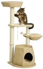 PawHut Copac de pisici cu elemente de escaladare si zgariat inaltime 119 cm coloane consolidate cu cutie hamac 2 bile suspendate | Aosom Romania