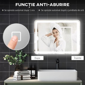 kleankin Oglinda pentru baie cu lumini LED, 70 x 50 cm | Aosom Romania