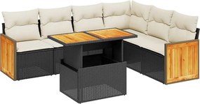 vidaXL Set canapele de grădină cu perne, 7 piese, negru, poliratan