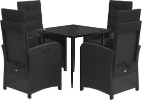 vidaXL Set mobilier de grădină cu perne, 5 piese, negru, poliratan