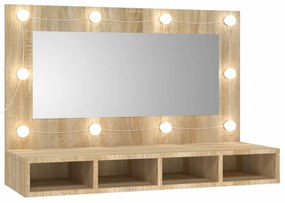 808894 vidaXL Dulap cu oglindă și LED, stejar sonoma, 90x31,5x62 cm