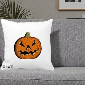 Perna Decorativa Halloween Dovleac Portocaliu Clasic, 40x40 cm, Alba Mata, Husa Detasabila, Perna Inclusa, BEKZ®