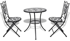 271772 vidaXL Set mobilier bistro, 3 piese, negru/alb, plăci ceramice
