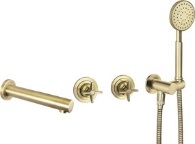 🚿 Set de duș TEMISTO, montare încastrată, cu pipa, finisaj alamă – Cod BQT_M18P