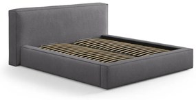 Pat matrimonial gri închis tapițat cu spațiu de depozitare cu somieră 180x200 cm Simon Olivia – Micadoni