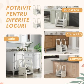AIYAPLAY Turnuleț pentru Copii 2-5 Ani cu 3 Trepte Reglabile și Tălpi Antiderapante, 43x42x65,5 cm, Gri | Aosom Romania