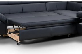 Canapea colțar extensibilă din piele SALERNO II, dreapta, neagră