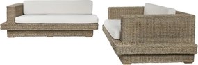 Set lounge exterior din fibre naturale împletite și structura din lemn de tec cu 2 canapele, măsuță de cafea și perne, „Borneo”