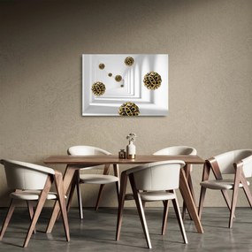 Tablou pe sticlă abstract cu mingi de fotbal (70x50 cm)