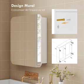 HOMCOM Dulap de perete pentru baie cu oglindă arcuită mobilier pentru baie rafturi reglabile uși oglindă 68 x 13 x 66 cm alb | Aosom Romania