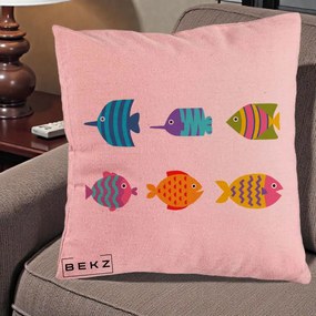 Perna Decorativa Pesti Colorati Cartoon, 40x40 cm, Roz, Husa Detasabila, Perna Inclusa, BEKZ®