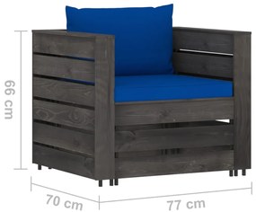 Set mobilier de gradina cu perne, 12 piese, gri, lemn tratat albastru si gri, 12