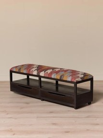 Banchetă din lemn de acacia, cu 2 sertare, tapițată cu iută și lână, multicolor, 40×138×40,5 cm, „Tikana"