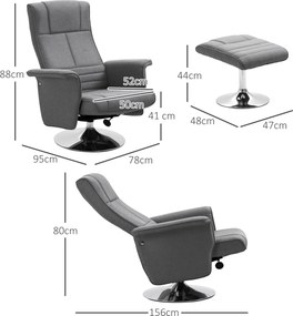 HOMCOM Fotoliu de masaj și reclinabil cu suport pentru picioare, din material textil cu efect de in, 78x90x93 cm, Gri Închis | Aosom Romania