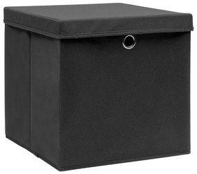 Cutii depozitare cu capac, 4 buc., negru, 28 x 28 x 28 cm 4, Negru cu capace, 1