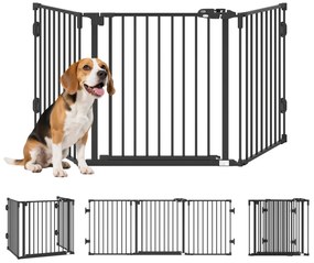 PawHut Poartă de Siguranță Pliabilă Oțel Închidere/Blocare Automată 202.5x2x76 cm Neagră Ușor de Folosit | Aosom Romania